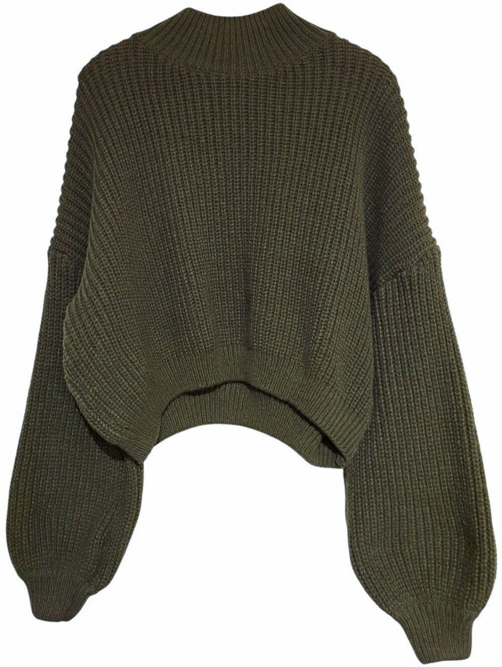Shein Oversized XL Bullow Sleeve Crop Length Sweater Olive Green Mock Neck